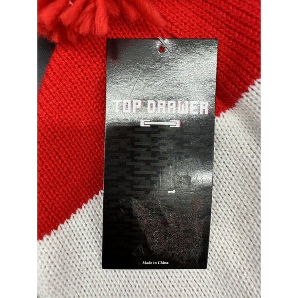 Sock Hat Hearts Pom Pom Beanie Red Hearts White Color Block Fluffy Womens Cute - Picture 6 of 9